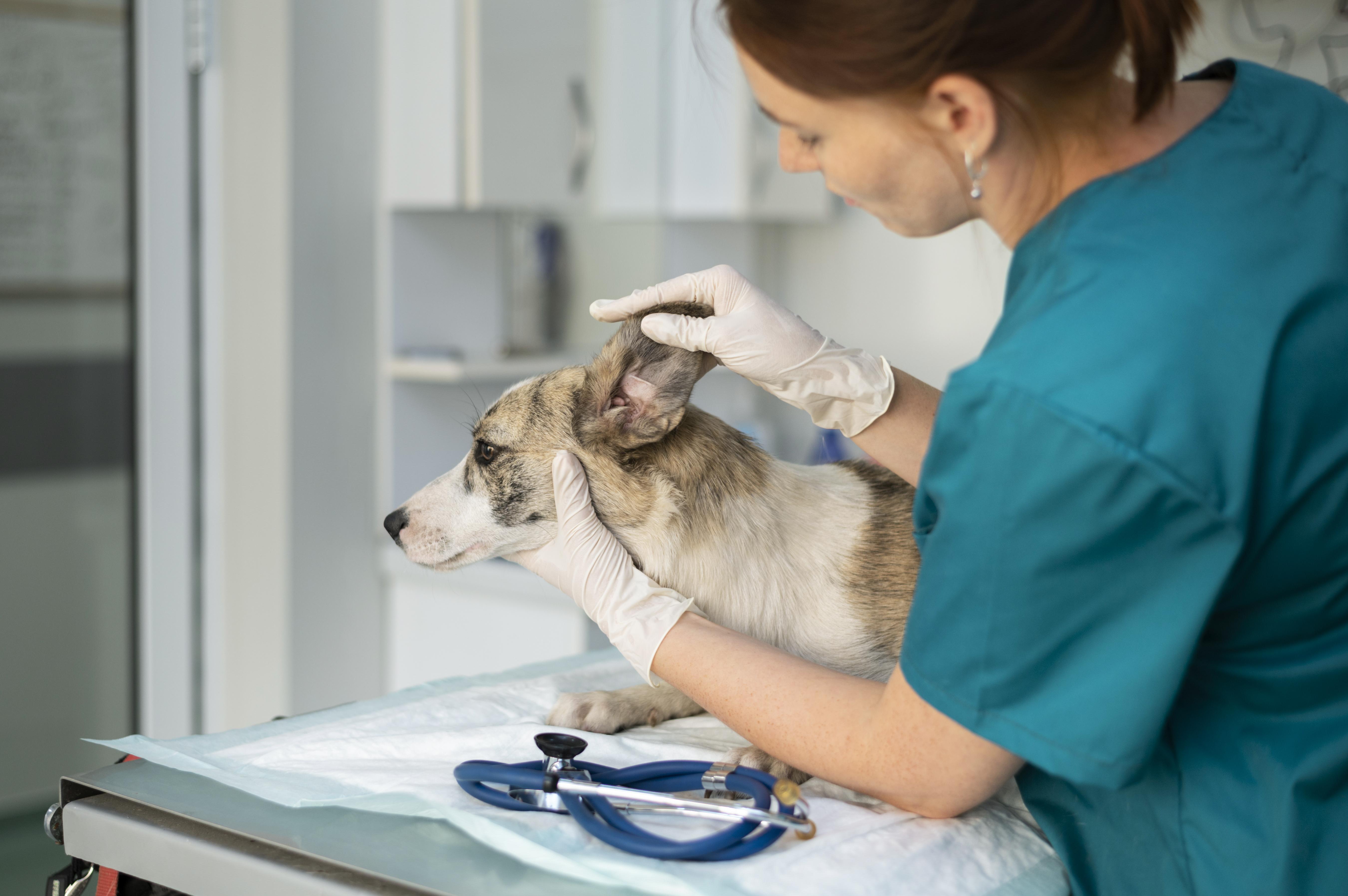 Vétérinaire examinant un chien